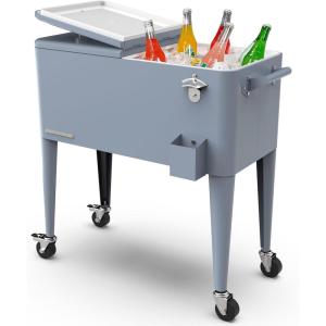 imagePermasteel 80 Quart Party Cooler Rolling Ice Chest with Wheels and Handles for Indoor Outdoor PatioBlue