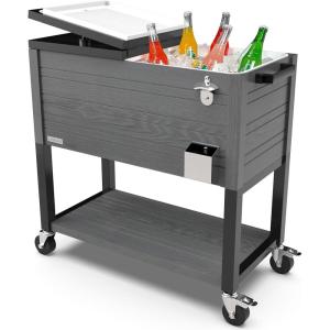 imagePermasteel 80 Quart Party Cooler Rolling Ice Chest with Wheels and Handles for Indoor Outdoor PatioGray