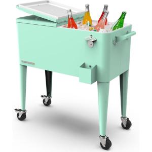 imagePermasteel 80 Quart Party Cooler Rolling Ice Chest with Wheels and Handles for Indoor Outdoor PatioMint