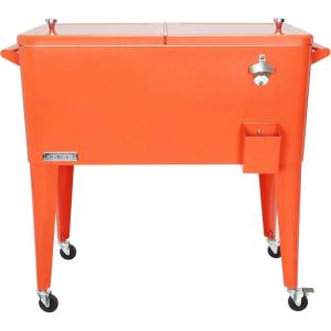 imagePermasteel 80 Quart Party Cooler Rolling Ice Chest with Wheels and Handles for Indoor Outdoor PatioOrange