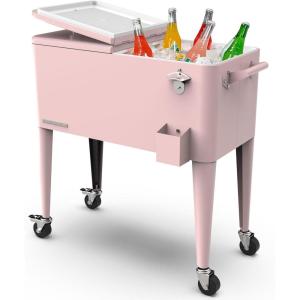 imagePermasteel 80 Quart Party Cooler Rolling Ice Chest with Wheels and Handles for Indoor Outdoor PatioPink
