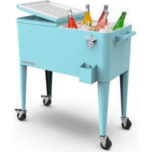 imagePermasteel 80 Quart Party Cooler Rolling Ice Chest with Wheels and Handles for Indoor Outdoor PatioTurquoise