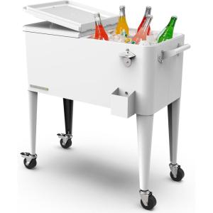 imagePermasteel 80 Quart Party Cooler Rolling Ice Chest with Wheels and Handles for Indoor Outdoor PatioWhite
