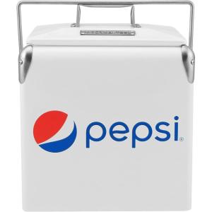 imagePermasteel Retro Vintage 14Qt Portable Ice Chest Hard Metal Beverage Cooler Personal Cooler for Camping Beach Picnic Classic Style WhitePepsi White