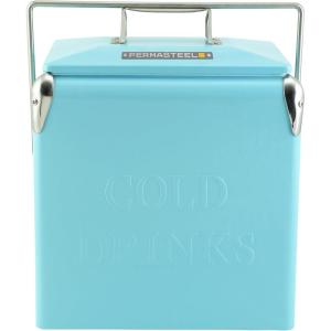 imagePermasteel Retro Vintage 14Qt Portable Ice Chest Hard Metal Beverage Cooler Personal Cooler for Camping Beach Picnic Classic Style WhiteTurquoise