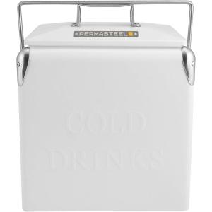 imagePermasteel Retro Vintage 14Qt Portable Ice Chest Hard Metal Beverage Cooler Personal Cooler for Camping Beach Picnic Classic Style WhiteWhite