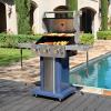 imagePermasteel 3Burner Propane Gas Grill 30000 BTUs BBQ Grill with Cast Iron Grates Foldable Side Tables ampamp Tool Hooks Outdoor Grill AzureAzure