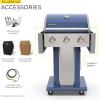imagePermasteel 3Burner Propane Gas Grill 30000 BTUs BBQ Grill with Cast Iron Grates Foldable Side Tables ampamp Tool Hooks Outdoor Grill AzureAzure