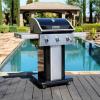 imagePermasteel 3Burner Propane Gas Grill 30000 BTUs BBQ Grill with Cast Iron Grates Foldable Side Tables ampamp Tool Hooks Outdoor Grill AzureBlack