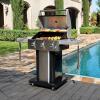 imagePermasteel 3Burner Propane Gas Grill 30000 BTUs BBQ Grill with Cast Iron Grates Foldable Side Tables ampamp Tool Hooks Outdoor Grill AzureBlack