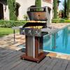 imagePermasteel 3Burner Propane Gas Grill 30000 BTUs BBQ Grill with Cast Iron Grates Foldable Side Tables ampamp Tool Hooks Outdoor Grill AzureMocha