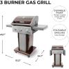 imagePermasteel 3Burner Propane Gas Grill 30000 BTUs BBQ Grill with Cast Iron Grates Foldable Side Tables ampamp Tool Hooks Outdoor Grill AzureMocha