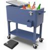 imagePermasteel 80Qt Outdoor Patio Cooler with Removable Basin Outside Beverage Cooler Cart Rolling Cooler with Wheels and Handles Stainless SteelAzure