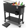 imagePermasteel 80Qt Outdoor Patio Cooler with Removable Basin Outside Beverage Cooler Cart Rolling Cooler with Wheels and Handles Stainless SteelBlack