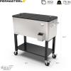 imagePermasteel 80Qt Outdoor Patio Cooler with Removable Basin Outside Beverage Cooler Cart Rolling Cooler with Wheels and Handles Stainless SteelStainless Steel