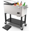 imagePermasteel 80Qt Outdoor Patio Cooler with Removable Basin Outside Beverage Cooler Cart Rolling Cooler with Wheels and Handles Stainless SteelStainless Steel