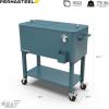 imagePermasteel 80Qt Outdoor Patio Cooler with Removable Basin Outside Beverage Cooler Cart Rolling Cooler with Wheels and Handles Stainless SteelTeal