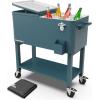 imagePermasteel 80Qt Outdoor Patio Cooler with Removable Basin Outside Beverage Cooler Cart Rolling Cooler with Wheels and Handles Stainless SteelTeal