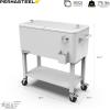 imagePermasteel 80Qt Outdoor Patio Cooler with Removable Basin Outside Beverage Cooler Cart Rolling Cooler with Wheels and Handles Stainless SteelWhite