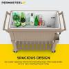 imagePermasteel 80Qt Rolling Patio Cooler with Storage Shelf Large Beverage Cart for Outdoor Entertaining Backyard Deck ampamp Parties Antique Teak Style Taupe  Bonus Cover