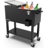 imagePermasteel 80Qt Outdoor Patio Cooler with Removable Basin Outside Beverage Cooler Cart Rolling Cooler with Wheels and Handles Stainless SteelBlack