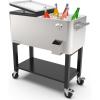 imagePermasteel 80Qt Outdoor Patio Cooler with Removable Basin Outside Beverage Cooler Cart Rolling Cooler with Wheels and Handles Stainless SteelStainless Steel