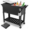 imagePermasteel 80Qt Rolling Patio Cooler with Storage Shelf Large Beverage Cart for Outdoor Entertaining Backyard Deck ampamp Parties Antique Teak Style Black  Bonus Cover