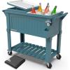 imagePermasteel 80Qt Rolling Patio Cooler with Storage Shelf Large Beverage Cart for Outdoor Entertaining Backyard Deck ampamp Parties Antique Teak Style Teal  Bonus Cover