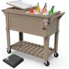 imagePermasteel 80Qt Rolling Patio Cooler with Storage Shelf Large Beverage Cart for Outdoor Entertaining Backyard Deck ampamp Parties Antique Teak Style Taupe  Bonus Cover