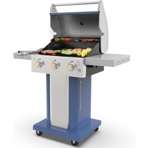 imagePermasteel 3Burner Propane Gas Grill 30000 BTUs BBQ Grill with Cast Iron Grates Foldable Side Tables ampamp Tool Hooks Outdoor Grill AzureAzure