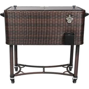 imagePermasteel 80Qt Large Rolling Patio Cooler with Wheels Insulated HandWoven Wicker Beverage Cooler for Outdoor Parties ampamp Events Ice Chest for Drinks