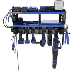 imagePermasteel Power Tool Organizer Wall Mount  150 Lbs Load 3Layer Heavy Duty Metal Storage Rack with Charging Station Holds 6 Drills 9 Hand Tools and 16 drill bits for Garage and Workshop BlueBlue