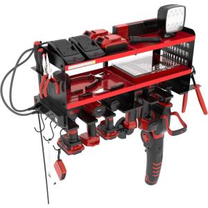 imagePermasteel Power Tool Organizer Wall Mount  150 Lbs Load 3Layer Heavy Duty Metal Tool Storage Rack with Charging Station 6 Drill Holders for Garage Workbench and Workshop YellowRed