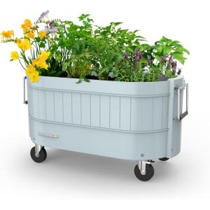 imagePermasteel SelfWatering Garden Bed Rolling Planter for Vegetables Flowers Herbs and Fruit Outdoor Indoor Caster Wheels BlueBlue