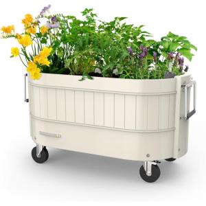 imagePermasteel SelfWatering Garden Bed Rolling Planter for Vegetables Flowers Herbs and Fruit Outdoor Indoor Caster Wheels BlueIvory