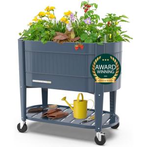 imagePermasteel SelfWatering Garden Bed Rolling Planter for Vegetables Flowers Herbs and Fruit Outdoor Indoor Caster Wheels BlueNavy Blue