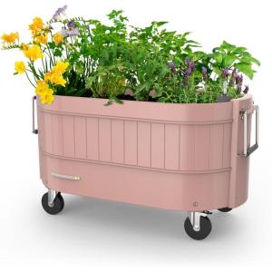 imagePermasteel SelfWatering Garden Bed Rolling Planter for Vegetables Flowers Herbs and Fruit Outdoor Indoor Caster Wheels BluePink