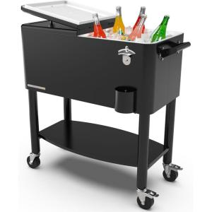 image:imagePermasteel Party Cooler with Divider Spacious 80Qt Capacity Chills 36hrs Serving Tray Rolling Ice Chest for Indoor and Outdoor EntertainmentBlack