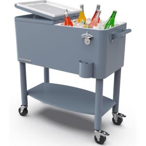 image:imagePermasteel Party Cooler with Divider Spacious 80Qt Capacity Chills 36hrs Serving Tray Rolling Ice Chest for Indoor and Outdoor EntertainmentBlue