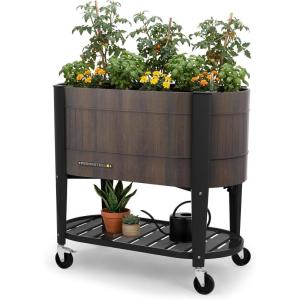 image:imagePermasteel Raised Garden Bed with Legs 402037 in Planter Box with EnGrow TrueSoil Technology for Vegetables Flowers Herbs and Fruit Outdoor Indoor Storage Shelf Wood BrownWood Grain